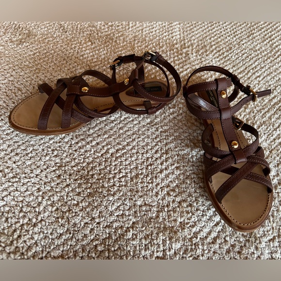 Louis Vuitton Greek Gladiator Flat Sandals Brown LV Embossed Leather - Picture 2 of 6